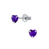 Joy|S - Zilveren hartje oorbellen - 4 mm kinderoorbellen - kristal violet paars