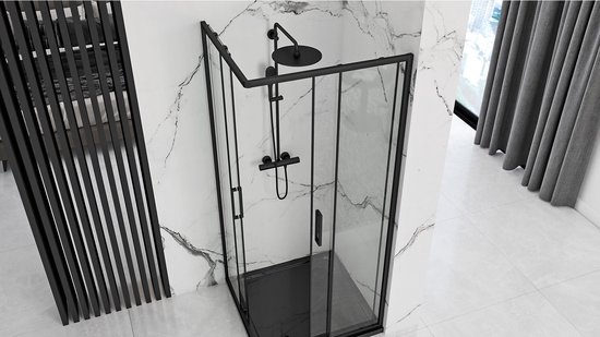 REA Punto Black Cabine de douche à portes coulissantes 90 x 90 x 190 cm. - 5mm. Zwart mat