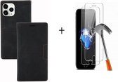 GSMNed – iPhone 12/12 Pro – Leren telefoonhoes Zwart – Luxe iPhone 12/12 Pro – pasjeshouder – wallet – Zwart – met screenprotector