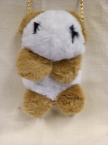 Leuke knuffel in imitatie konijnenbont, 3 in 1 knuffel +handtas+rugzak: dier is panda kleur is beige+wit