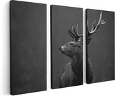 Artaza - Triptyque de peinture sur toile - Tête de cerf - Cerf - Zwart Wit - 120x80 - Photo sur toile - Impression sur toile