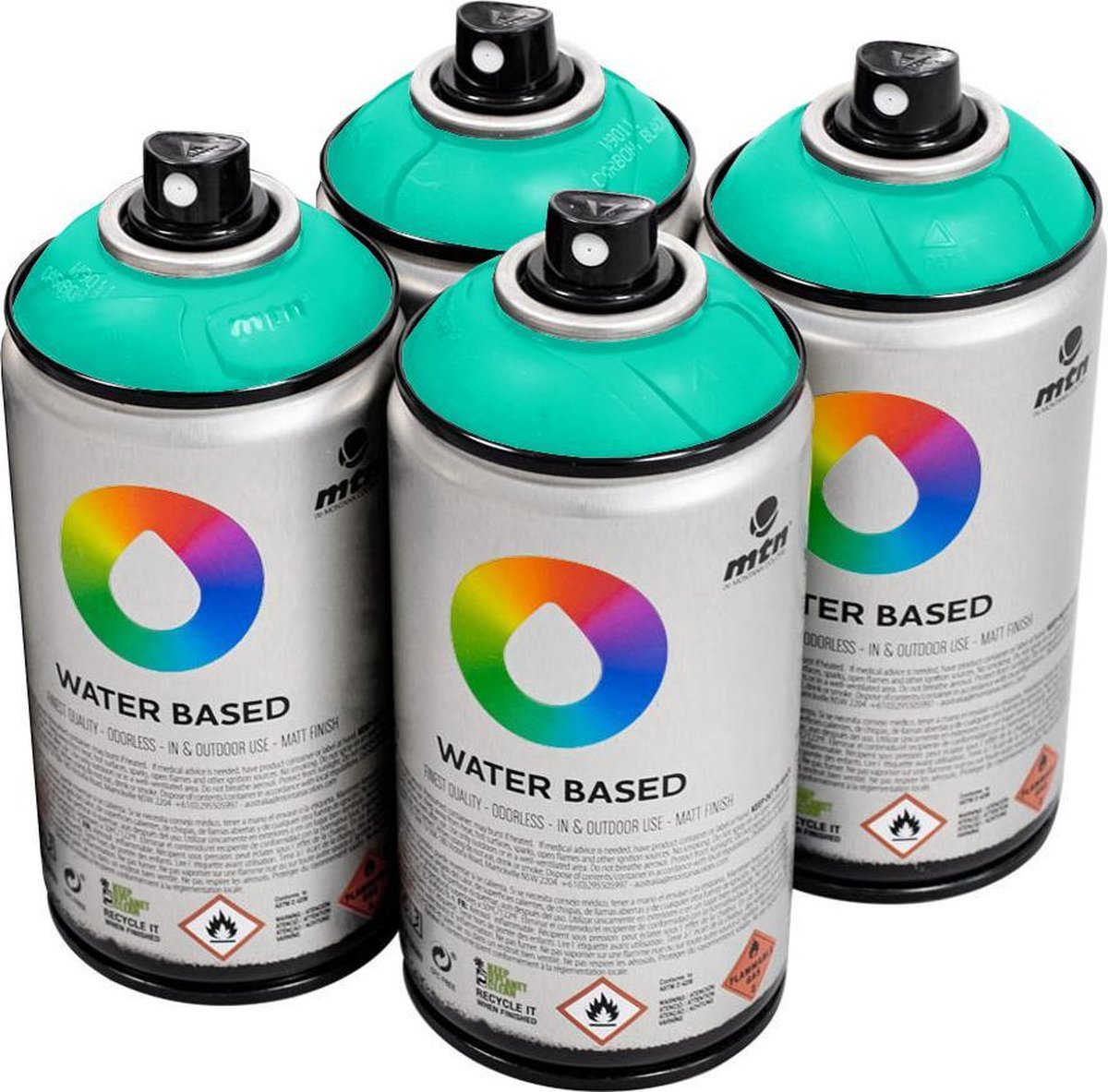 Mtn Turquoise Groene waterbasis spuitverf 4 stuks 300ml lage druk en matte afwerking