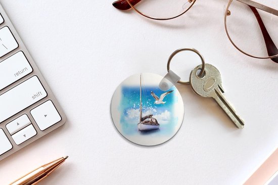 Porte-clés - Bateau - Vogel - Mer - Aquarelle - Plastique - Rond - Cadeaux à distribuer