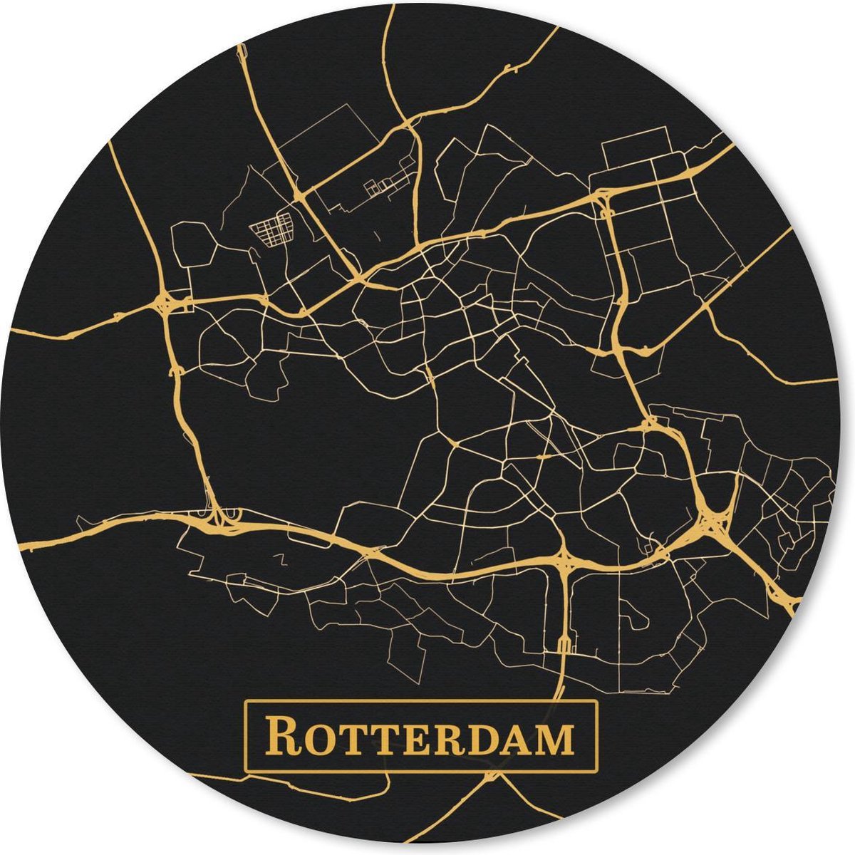 Muismat rond 20x20 cm - Mousepad Kaart - Rotterdam - Zwart - Goud - Ronde muismatten