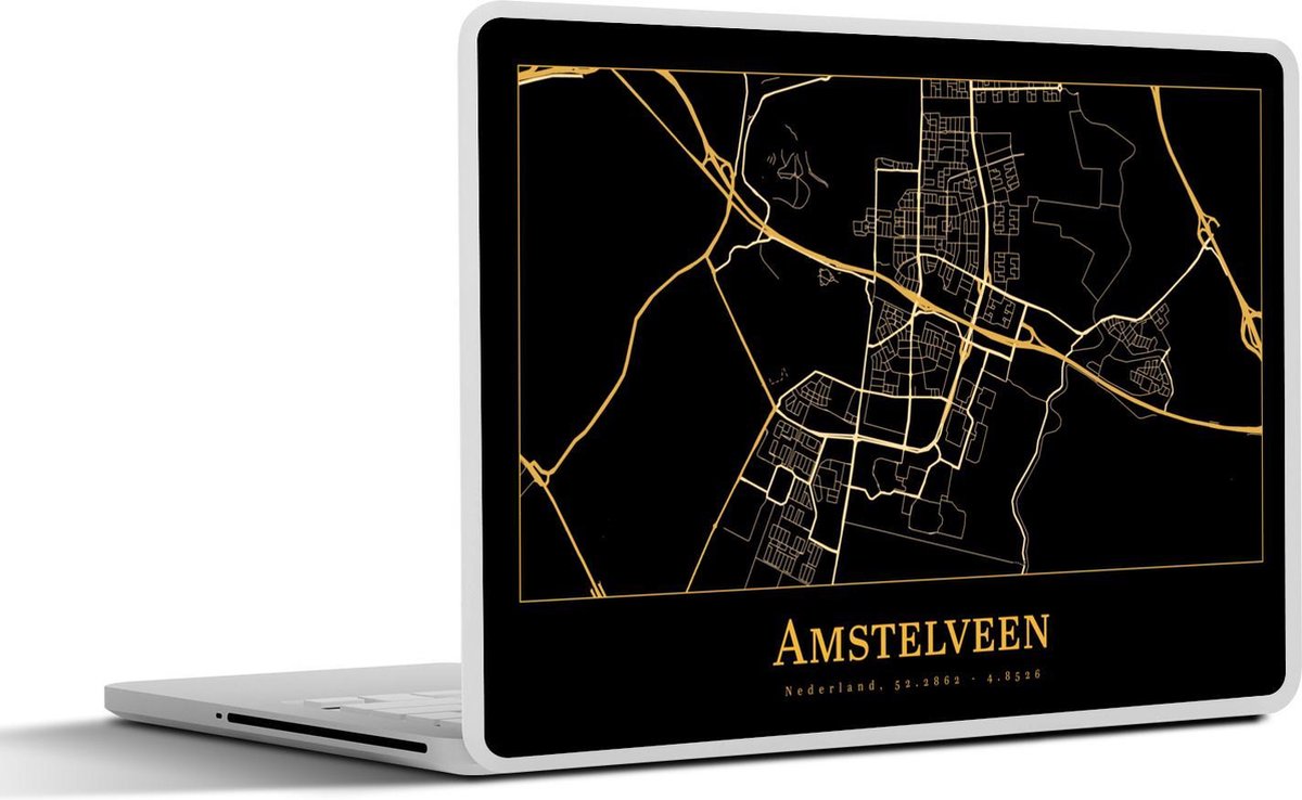 Laptop sticker - 11.6 inch - Kaart - Amstelveen - Goud - Zwart - 30x21cm - Laptopstickers - Laptop skin - Cover
