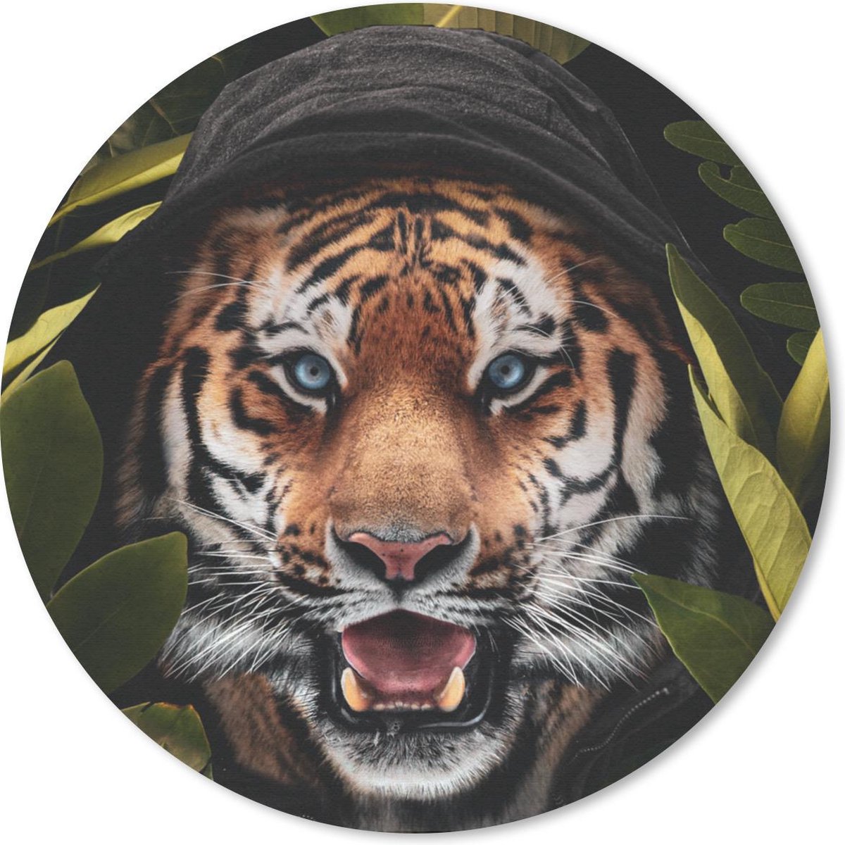 Muismat rond 30x30 cm - Mousepad Tijger - Jungle - Bladeren - Ronde muismatten