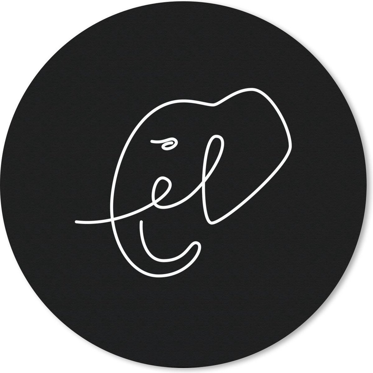 Muismat rond 20x20 cm - Mousepad Olifant - Simpel - Zwart - Wit - Ronde muismatten