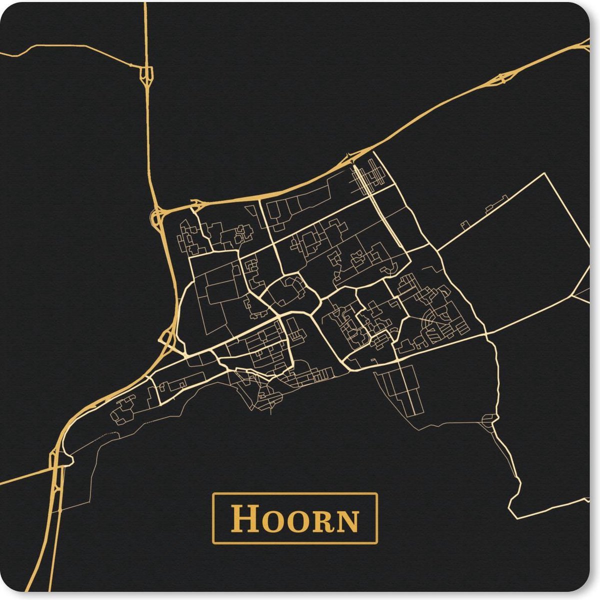 Muismat 30x30 cm - Mousepad Kaart - Hoorn - Goud - Zwart - Muismatten