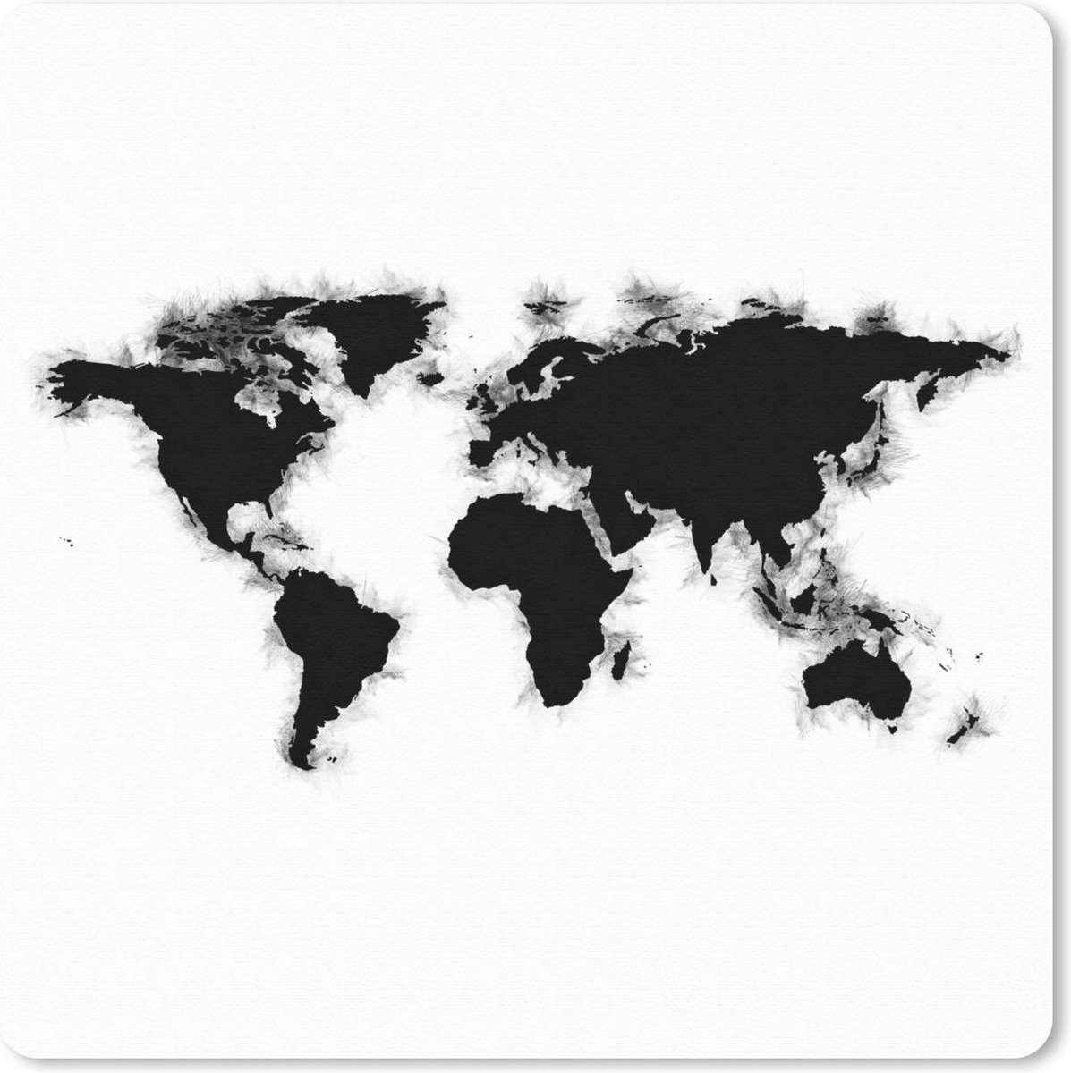 Muismat 30x30 cm - Mousepad Wereldkaart - Zwart - Waterverf - Muismatten