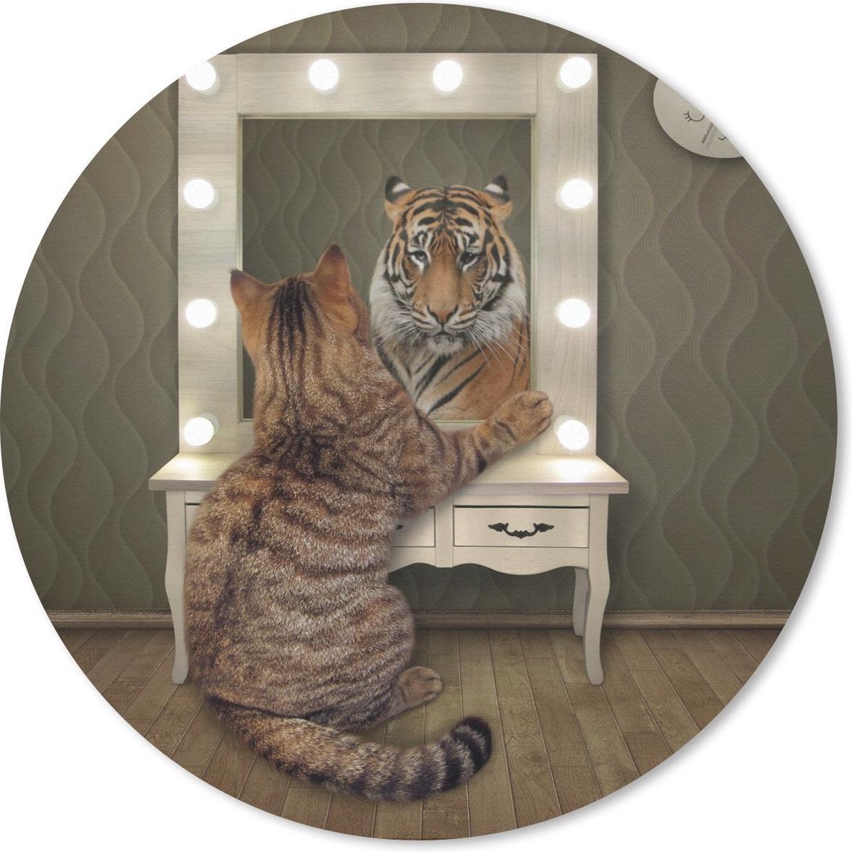 Muismat rond 20x20 cm - Mousepad Tijger - Spiegel - Kat - Ronde muismatten