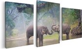 Artaza Canvas Schilderij Drieluik Twee Olifanten In Het Water - 120x60 - Foto Op Canvas - Canvas Print