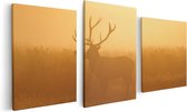 Artaza Canvas Schilderij Drieluik Hert Tijdens De Mist - 120x60 - Foto Op Canvas - Canvas Print