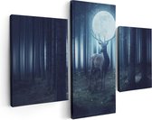 Artaza Canvas Schilderij Drieluik Hert In Het Bos Tijdens Volle Maan - 90x60 - Foto Op Canvas - Canvas Print