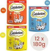 Catisfactions katten snoepjes mix - Zalm, Kip, Kaas - 12 zakjes van 180g - 2160g