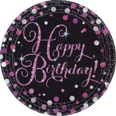 Verjaardag Borden Happy Birthday Roze 22,8cm 8st