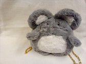 Leuke knuffel in imitatie konijnenbont, 3 in 1 knuffel +handtas+rugzak: dier is muis kleur is grijs