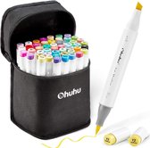Ohuhu - Alcohol based Art markers Brush & chisel - set van 48 + Blender + etui