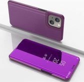 Plated Mirror Horizontal Flip Leather Case met Houder voor iPhone 13 (Paars)
