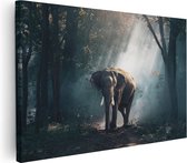 Artaza Canvas Schilderij Olifant In Het Bos Met Zonneschijn - 120x80 - Groot - Foto Op Canvas - Wanddecoratie Woonkamer
