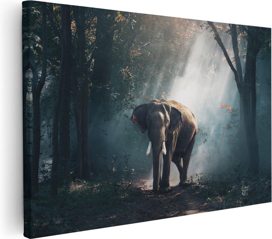 Artaza - Canvas Schilderij - Olifant In Het Bos Met Zonneschijn - Foto Op Canvas - Canvas Print