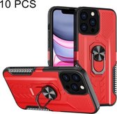 10 PCS Shield Armor PC + TPU-beschermhoes met 360 graden rotatieringhouder voor iPhone 13 Pro Max (rood)