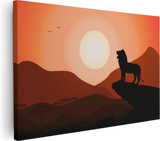 Artaza Canvas Schilderij Lion King - Silhouet Van Een Leeuw - 60x40 - Foto Op Canvas - Canvas Print