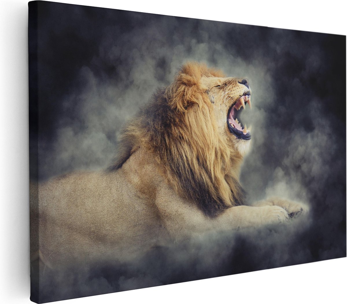 Artaza Canvas Schilderij Brullende Leeuw - 30x20 - Klein - Foto Op Canvas - Canvas Print