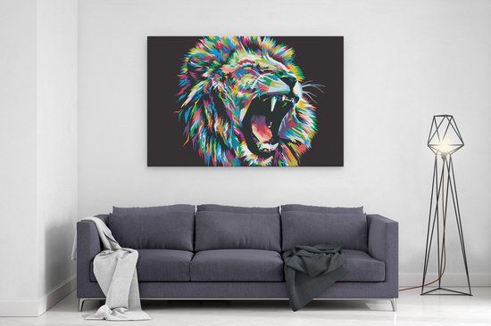 Artaza - Peinture sur toile - Lion coloré - Tête de Lion - Abstrait - 120 x 80 - Groot - Photo sur toile - Impression sur toile