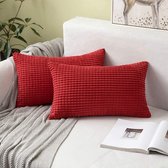 Set van 2 kussenslopen, corduroy, sierkussen, kussensloop, sofakussen, decoratief, sofakussen, kussensloop, zacht voor woonkamer en slaapkamer, 30 x 50 cm, rood