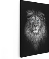 Artaza Canvas Schilderij Leeuw Met Blauwe Ogen - Zwart Wit - 60x90 - Foto Op Canvas - Canvas Print