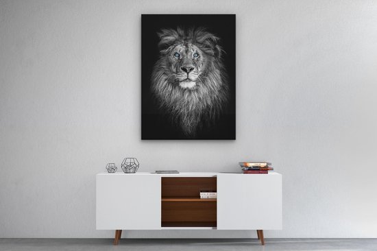 Artaza - Peinture sur toile - Lion aux yeux bleus - Zwart Wit - 60x80 - Photo sur toile - Impression sur toile