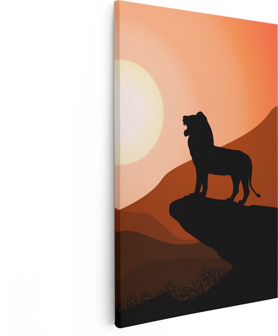 Artaza - Canvas Schilderij - Lion King - Silhouet Van Een Leeuw - Foto Op Canvas - Canvas Print