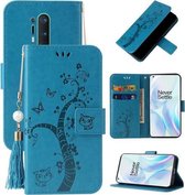 Voor OnePlus 8 Pro Reliëf Lucky Tree Horizontale Flip Lederen Case met Houder & Kaartsleuf & Portemonnee & Lanyard (Blauw)