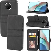 Voor Xiaomi Redmi Note 9 5G Reliëf Gestreepte Magnetische Gesp PU + TPU Horizontale Flip Lederen Case met Houder & Kaartsleuf & Portemonnee & Fotolijst & Sling (Zwart)