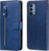 Voor OnePlus Nord N200 5G Mode Kalf Textuur Rits Horizontale Flip Lederen Case met Stand & Kaartsleuven & Portemonnee Functie (Blauw)