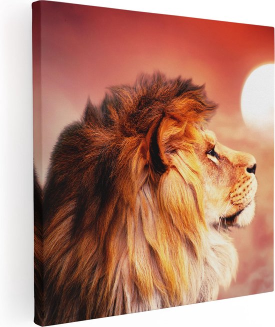 Artaza Canvas Schilderij Leeuw - Leeuwenkop - Tijdens Zonsopkomst - 30x30 - Klein - Foto Op Canvas - Canvas Print