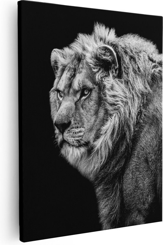 Artaza Canvas Schilderij Leeuw - Zwart Wit - 40x50 - Foto Op Canvas - Canvas Print