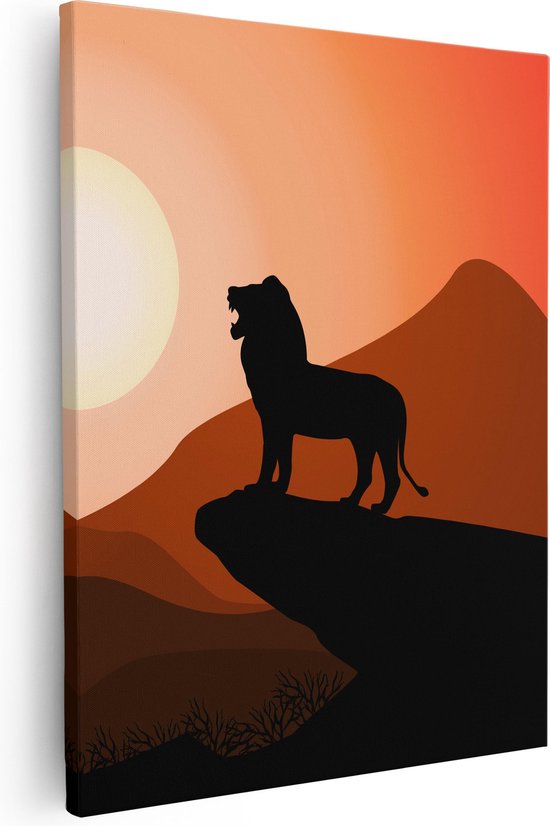 Artaza Canvas Schilderij Lion King - Silhouet Van Een Leeuw - 40x50 - Foto Op Canvas - Canvas Print