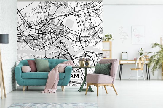 Papier peint - Carte Papier peint photo - Rotterdam - Zwart - Wit - Largeur 240 cm x hauteur 240 cm