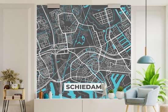 Papier peint - Papier peint photo Plan d'étage - Schiedam - Grijs - Blauw - Largeur 350 cm x Hauteur 350 cm
