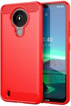 Coque Nokia 1.4, MobyDefend TPU Gel Case, Métal brossé + aspect carbone, Rouge - Coque pour téléphone portable / Coque pour téléphone Ce produit est compatible avec : Nokia 1.4