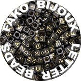 Fako Bijoux® - Lettre Perles - Perles carrées Lettre - Perles Alphabet - Fabrication de Bijoux - 500 pièces - Zwart/ or