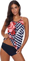 Crisscross Tankini Dames 2-Delig - Rood Gebloemd - Maat L