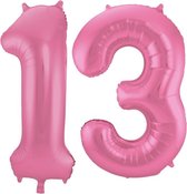 De Ballonnenkoning - Folieballon Cijfer 13 Roze Metallic Mat - 86 cm