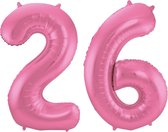De Ballonnenkoning - Folieballon Cijfer 26 Roze Metallic Mat - 86 cm