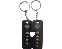 Gepersonaliseerde Spotify Sleutelhanger | Zwart/Goud | Set van 2 | Love Design | Perfect Muziekcadeau voor Koppels & Feestdagen!