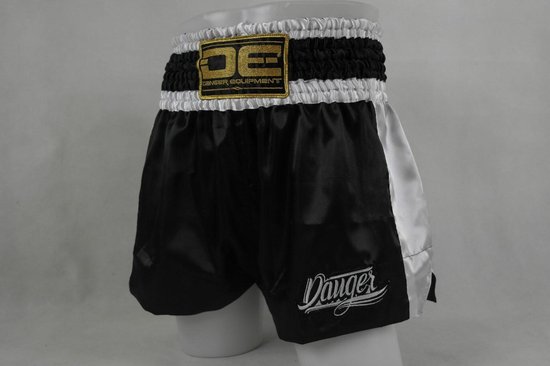 Danger Eco Muay Thai Shorts - Satijn - zwart/wit - maat S