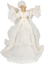 Porseleinen Engel - Porceleinen Pop - Decoratieve Kerstengel - Kerstfee - met Verlichting - H=40cm - White - B/O