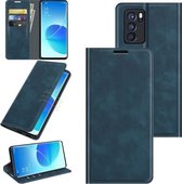 Voor OPPO Reno6 Pro 5G Retro-skin Business Magnetische Suction Leather Case met houder & kaartsleuven & portemonnee (donkerblauw)