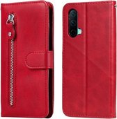 Voor OnePlus Nord CE 5G Mode Kalf Textuur Rits Horizontale Flip Lederen Case met Stand & Kaartsleuven & Portemonnee Functie (Rood)